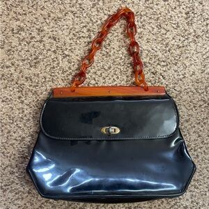 Vintage black handbag lucite handle